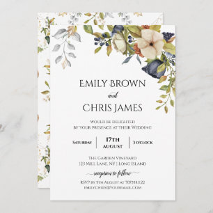 Magnolia Blossoms Elegant Violet Floral Greenery Invitation