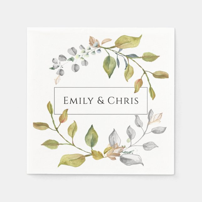 Magnolia Blossoms | Elegant Violet Floral Greenery Napkins (Front)