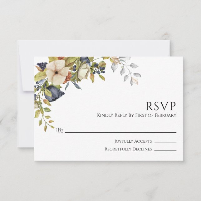 Magnolia Blossoms | Elegant Violet Floral Greenery RSVP Card (Front)