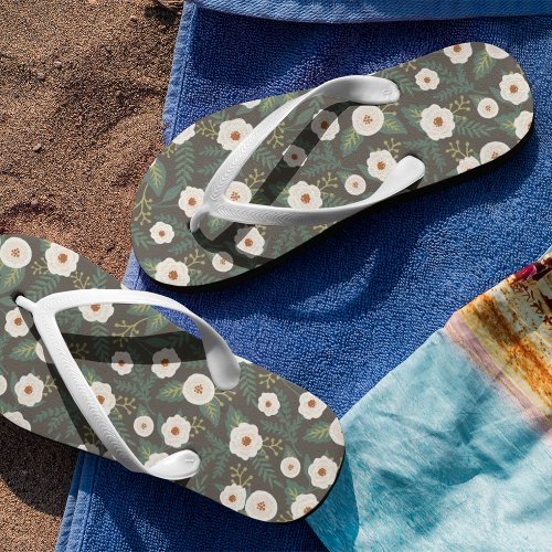 Magnolia Blossoms Floral Monogram Flip Flops