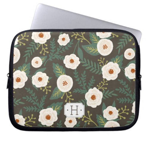 Magnolia Blossoms Floral Monogram Laptop Sleeve