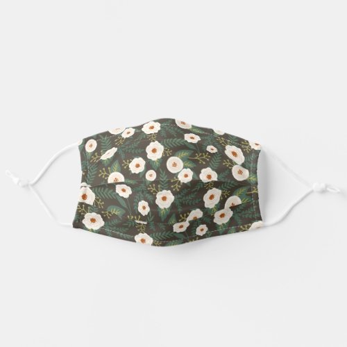 Magnolia Blossoms  Green  White Floral Pattern Adult Cloth Face Mask