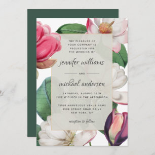 Magnolia Blossoms Romantic Boho Floral Elegant Invitation