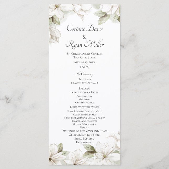 Magnolia Blossoms Spring Wedding Program (Front)