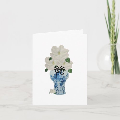 Magnolia Blue  White Ginger Jar Folded Note Card