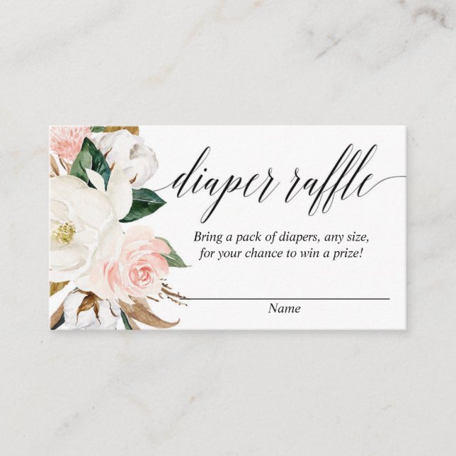 Magnolia blush baby shower diaper raffle cards (Front)