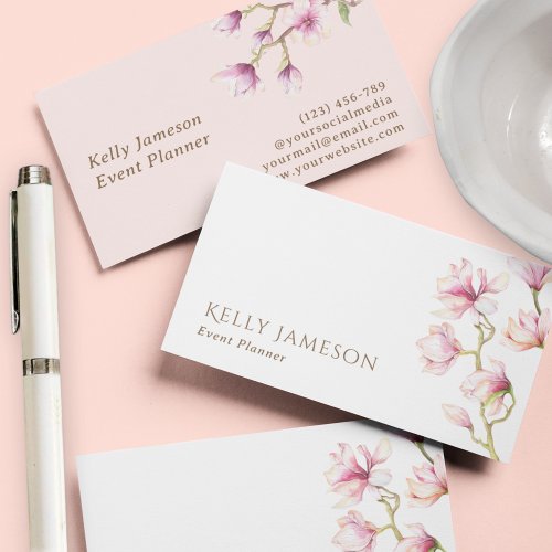 Magnolia  Blush Pink and White Minimalist Floral Business Card