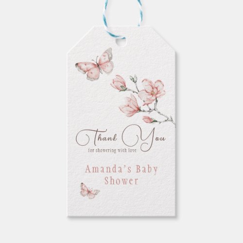 Magnolia Blush Pink Butterfly Baby Shower Favor Gift Tags