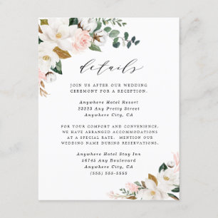 Magnolia Blush Pink Gold and White Floral Wedding Enclosure Card