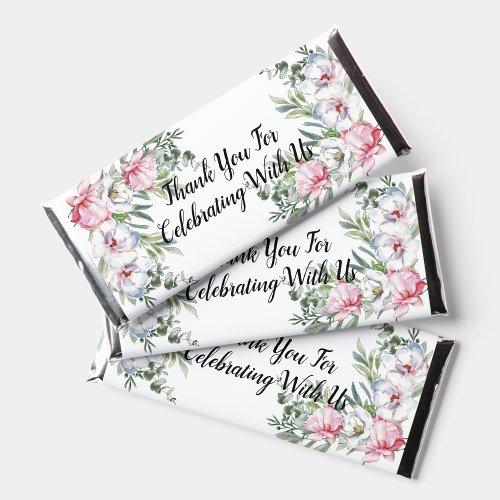 Magnolia Blush Pink White Florals Candy Wrapper Hershey Bar Favors