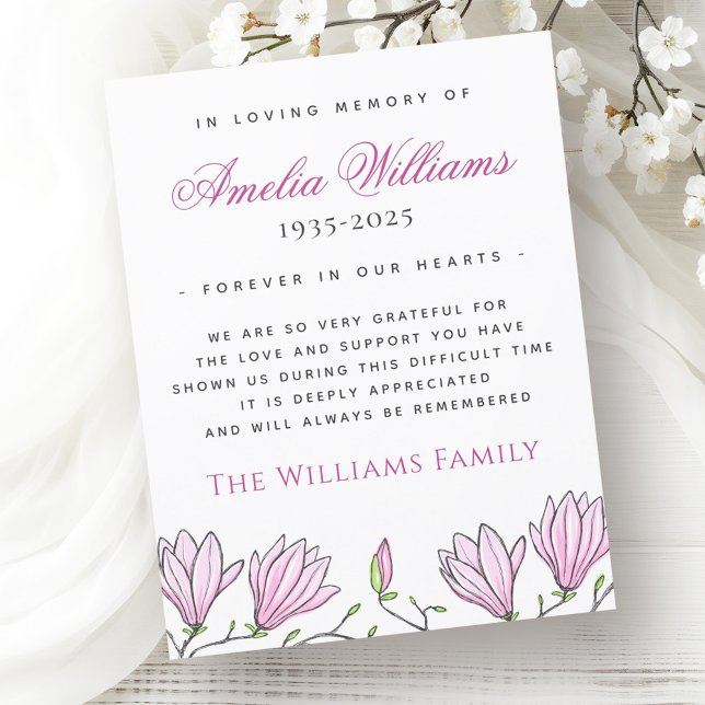 Magnolia border funeral sympathy thank you card (Magnolia border funeral sympathy thank you card)
