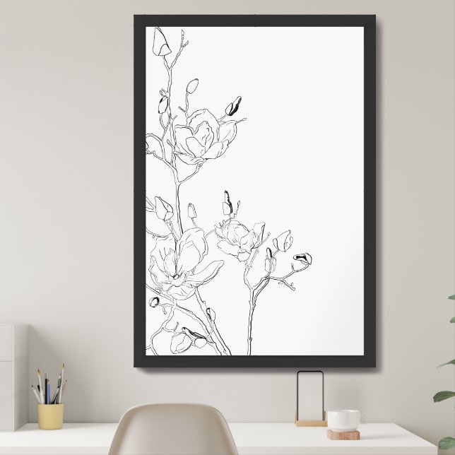 Magnolia Botanical Line Art Framed Art (Home Office)