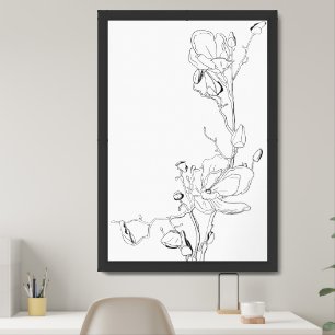 Magnolia Botanical Line Art Framed Art