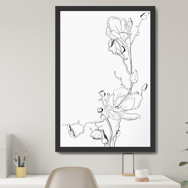 Magnolia Botanical Line Art Framed Art (Home Office)