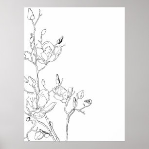 Magnolia Botanical Line Art Poster