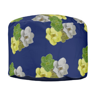 Magnolia Bouquet- Cove Blue- Pouf