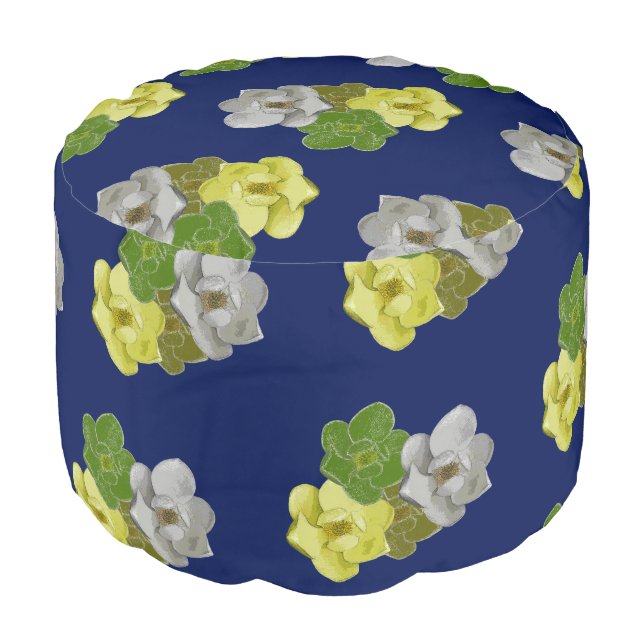 Magnolia Bouquet- Cove Blue- Pouf (Angled Front)