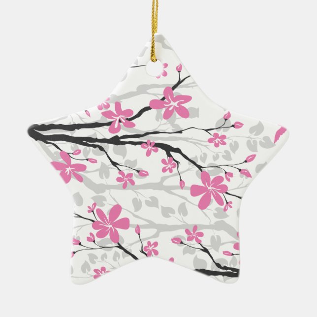 Magnolia branch and pink flowers custom ornament (Front)