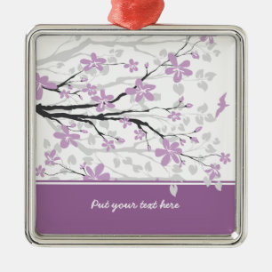 Magnolia branch and purple flowers custom ornament