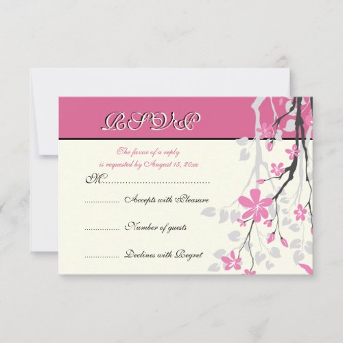 Magnolia branch pink wedding RSVP card