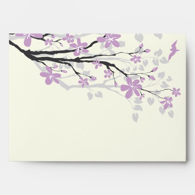 Magnolia branch purple flowers wedding envelope (Front)