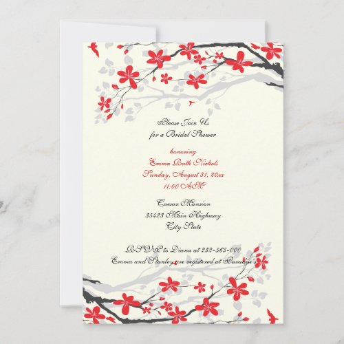 Magnolia branch red bridal shower invitation