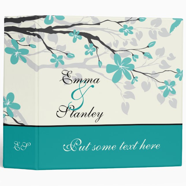 Magnolia branch turquoise wedding custom binder (Front/Spine)