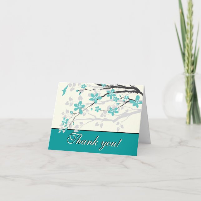 Magnolia branch turquoise wedding Thank you (Front)