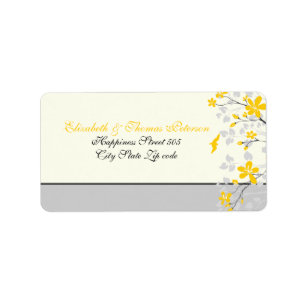 Magnolia branch yellow, grey wedding custom label