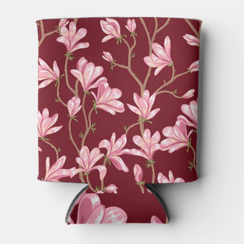 Magnolia Branches Blooming Vintage Illustration Can Cooler