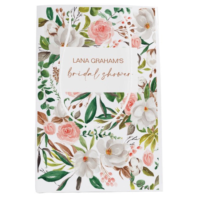 Magnolia Bridal Shower Gift Favor Swag Bag L201 (Front)