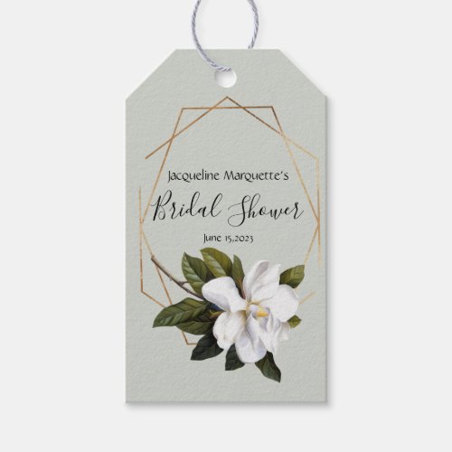Magnolia Bridal Shower with Gold and Sage Gift Tags