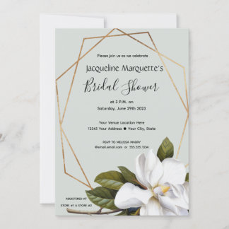 Magnolia Bridal Shower with Gold and Sage Invitation