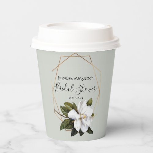 Magnolia Bridal Shower with Gold and Sage Paper Cups