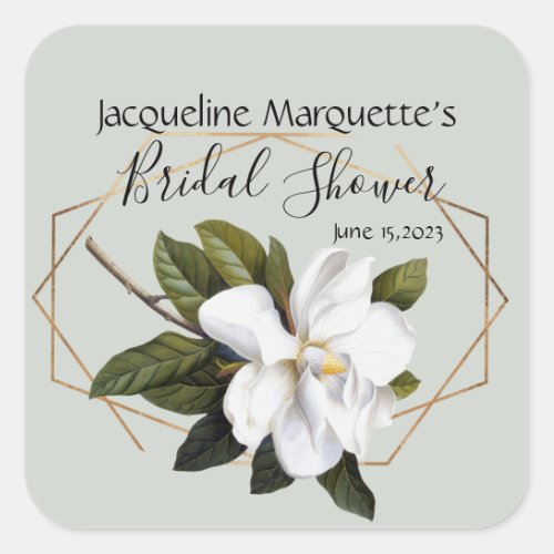 Magnolia Bridal Shower with Gold and Sage Square Sticker