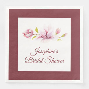 Magnolia Burgundy Floral Bridal Shower Paper Dinner Napkins