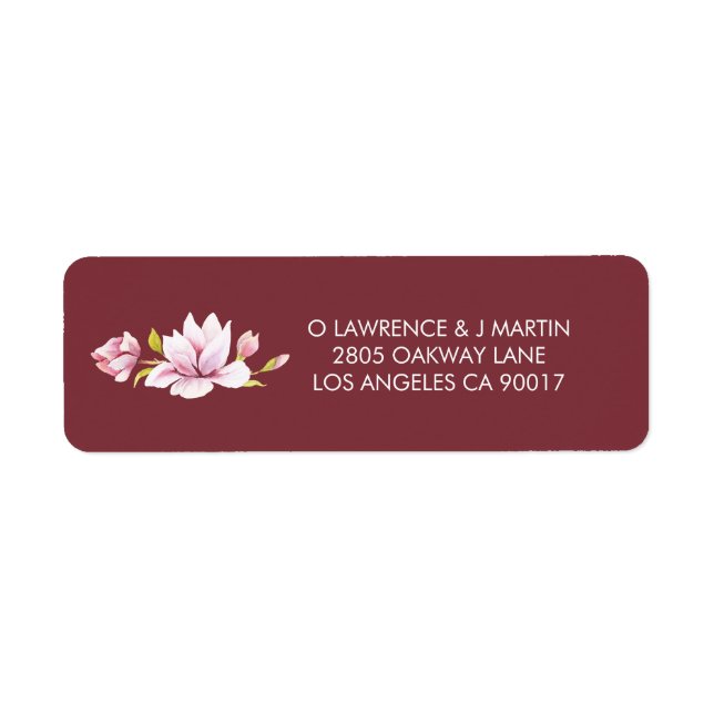 Magnolia Burgundy Floral Watercolor Label (Front)