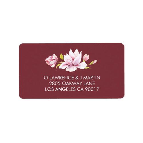 Magnolia Burgundy Floral Watercolor Label