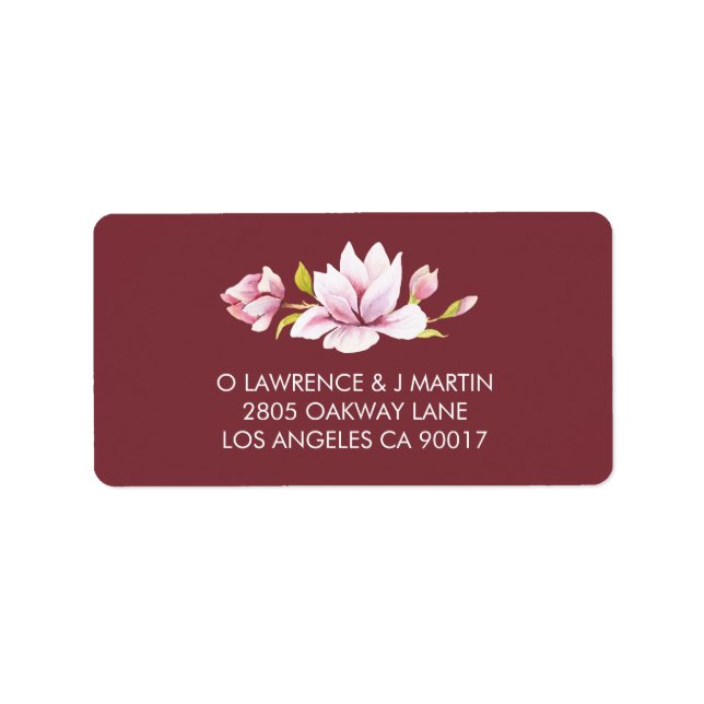 Magnolia Burgundy Floral Watercolor Label (Front)