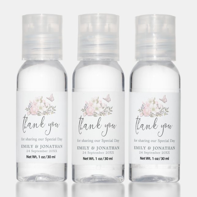 Magnolia Butterfly Thank You Names Date Wedding Hand Sanitizer (Set)