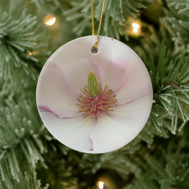 Magnolia Card White Blossom Card Personalize Ceramic Ornament (Tree)