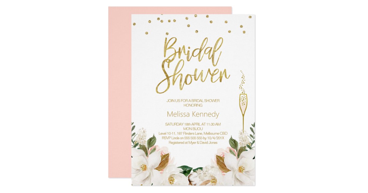 Magnolia Champagne Glass Bridal Shower Invitation | Zazzle.com