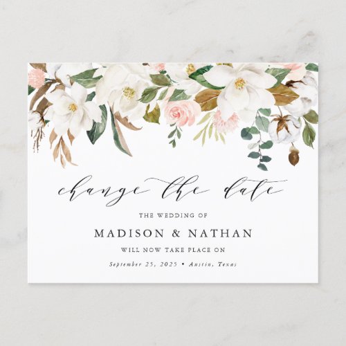Magnolia Change The Date Wedding Postponement Announcement Postcard
