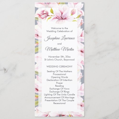 Magnolia Charm Floral Wedding Ceremony Program