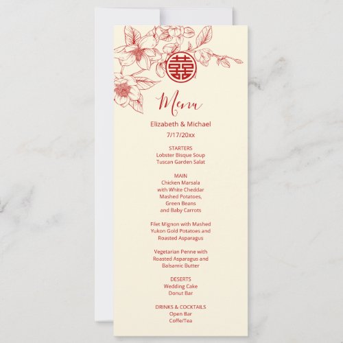 Magnolia Chinese Wedding Menu Card