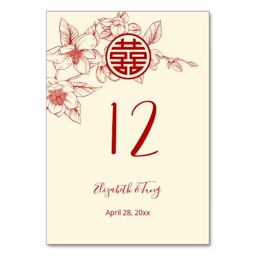 Magnolia Chinese Wedding Table Number