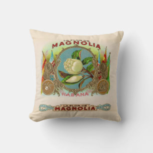 Magnolia Cigar Box Label Throw Pillow