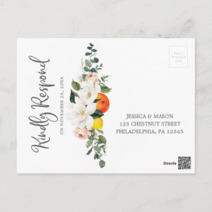 Magnolia Citrus Floral Wedding RSVP Postcard