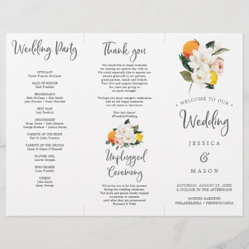 Magnolia Citrus Tri_Fold Wedding Program Flyer
