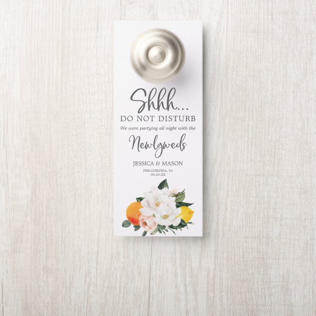 Magnolia Citrus Wedding Door Hanger Do Not Disturb (On Knob)
